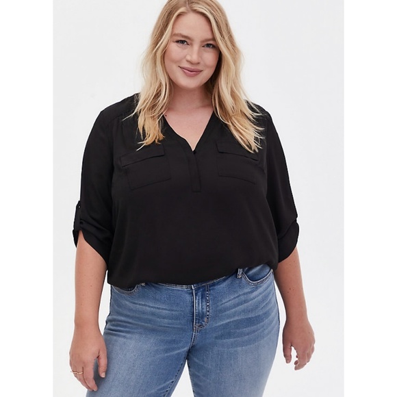 torrid Tops - Torrid Black Georgette Pullover Black Blouse